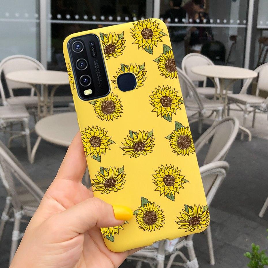 Fashion Cute Flower Milk Silicone Case For Vivo Y30 1938 Y50 1935 Black Soft TPU Phone Cover For Vivo Y 30 50 Y30 2020 Back Case