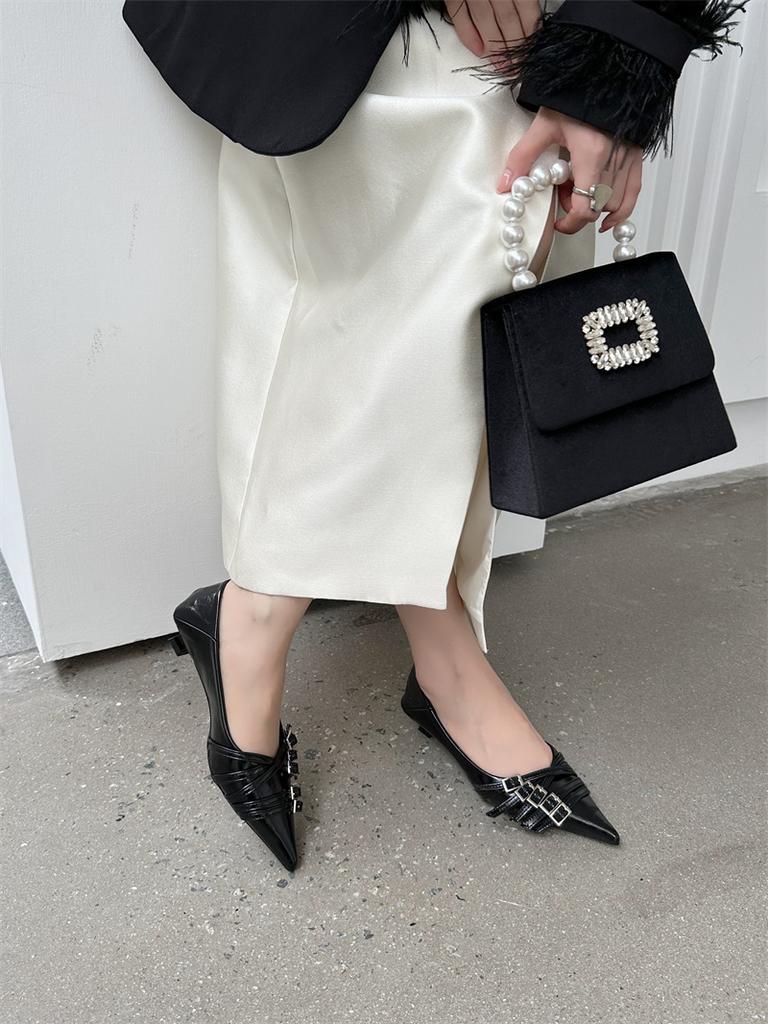 Fashion Pointed-toe belt-buckle single shoes for women 2025 autumn new style shallow-mouthed fashionable and comfortable Mary Jane shoes