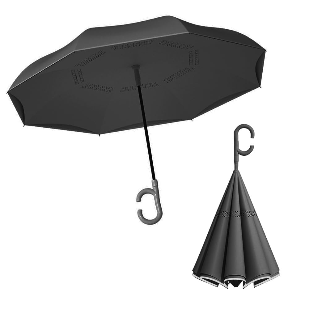 

VERILADY Обратный Обратный Для Солнечной и Дождливой УФ Супер Воды Длинный Для Отражающий Подходит для Сильного Дождя Тайфунов Зонт, Складной, Одним касанием, Дни, чёрный