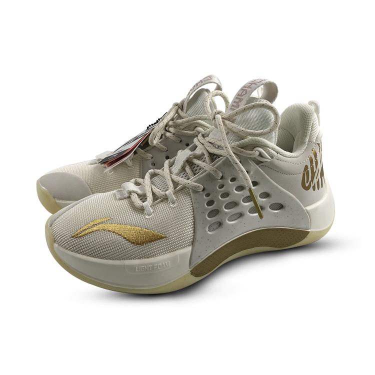 New LiNing SONIC 7 CBA League PE Anti Slip Wear Resistant Low Top Basketball Shoes Men's White Gold ABAP033-V