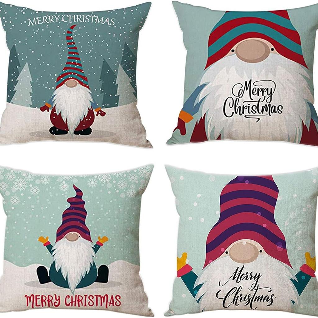 Christmas Cartoon Pillowcase Set Set of Four Home Living Room Decoration Pillowcase Backrest Pad Car Waist