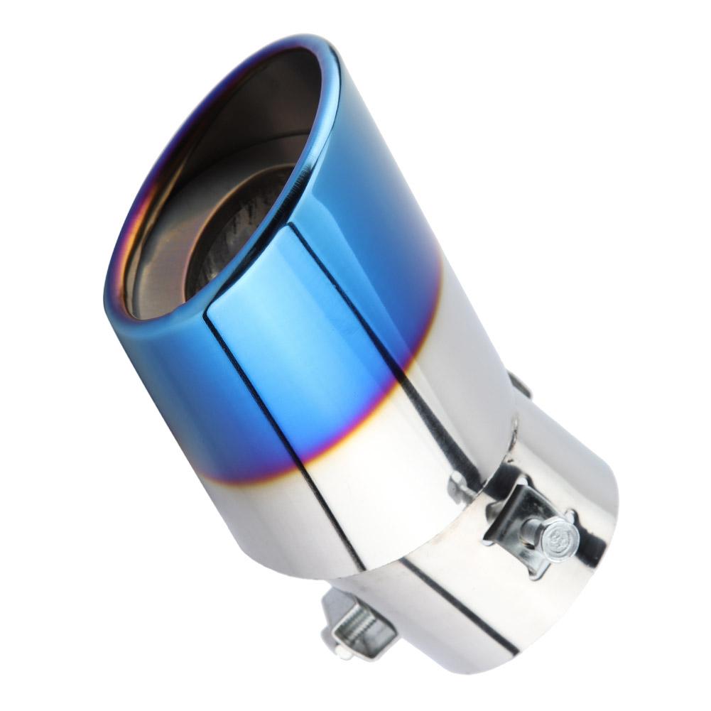 Chrome Blue Stainless Steel Universal Car Curved Exhaust Pipe Rear Muffler Tip Tail Throat