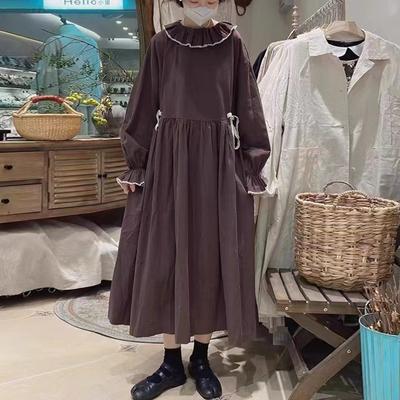 Autumn Forest Ruffle Collar Dresses Dress Women Japanese Drawstring Waist Loose Dresses