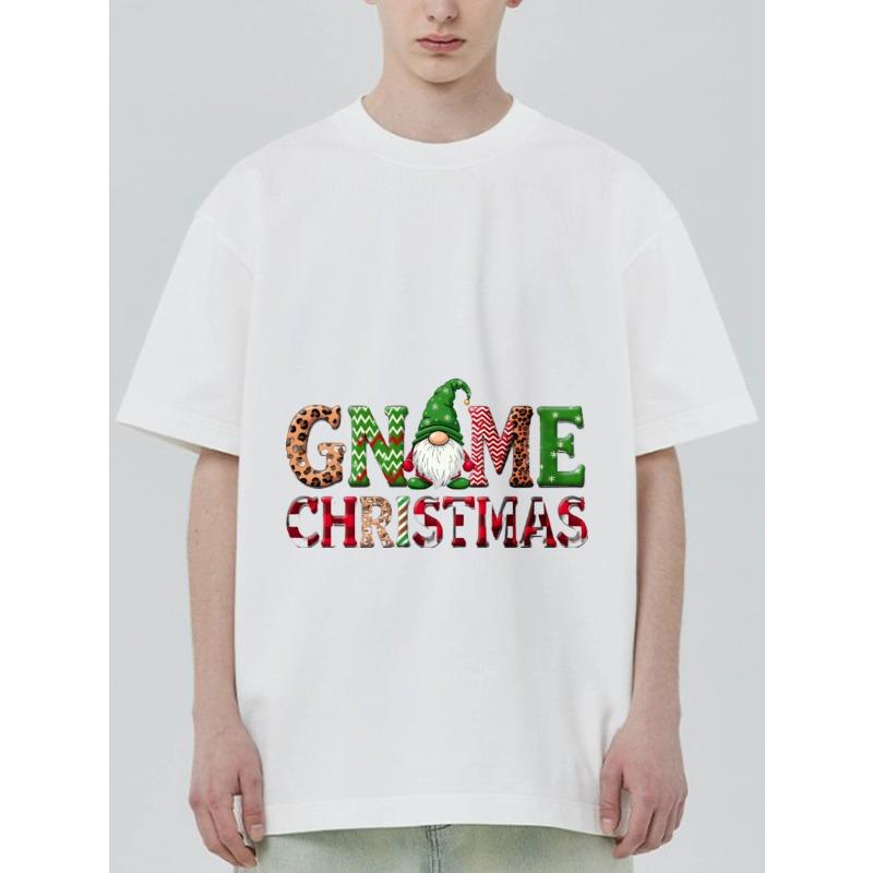 Christmas T Shirt Black Gnome Christmas Pattern and Text Holiday Party Wear