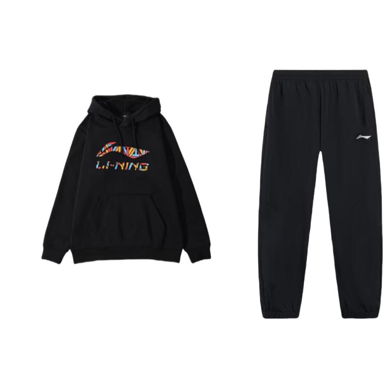 

Li Ning Красочный Буквенный Принт Свободный Покрой С Заниженной Плечевой Части Капюшон Длинный Рукав Эластичный Пояс Брюки Повседневный Спортивный Костюм Мужской Костюм Черный AYKT415-1+YWDT337-1 XL