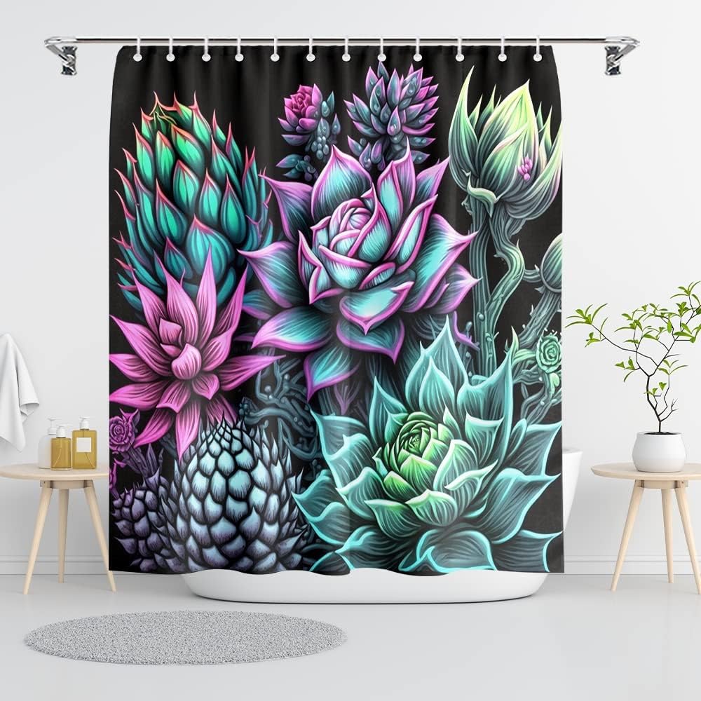 Black Shower Curtain Life Tree Sky Elephant Neon Fabric Plant Fantasy Art Bathroom Curtain For Women Bathtub Decoration
