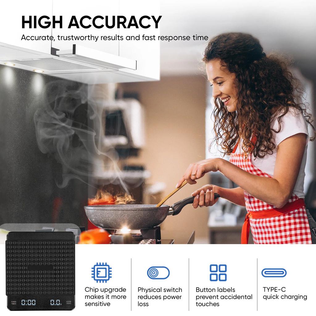 Küchenkaffeewaage mit Timer Wiederaufladbare Digitalwaage 0,1g Hohe Präzision 3 Modi Drip Espresso Waage Barista Geschenk