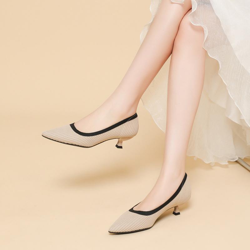 New versatile thin heel pointed fly-woven women's shoes are not stuffy knitting