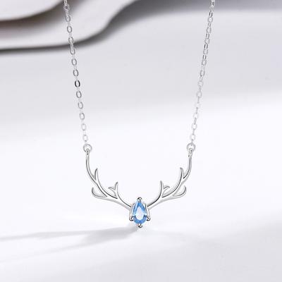 All the Way, You Have an Elk Necklace, a Small Fresh and Exquisite Blue Diamond Antler Pendant Gift for Women.