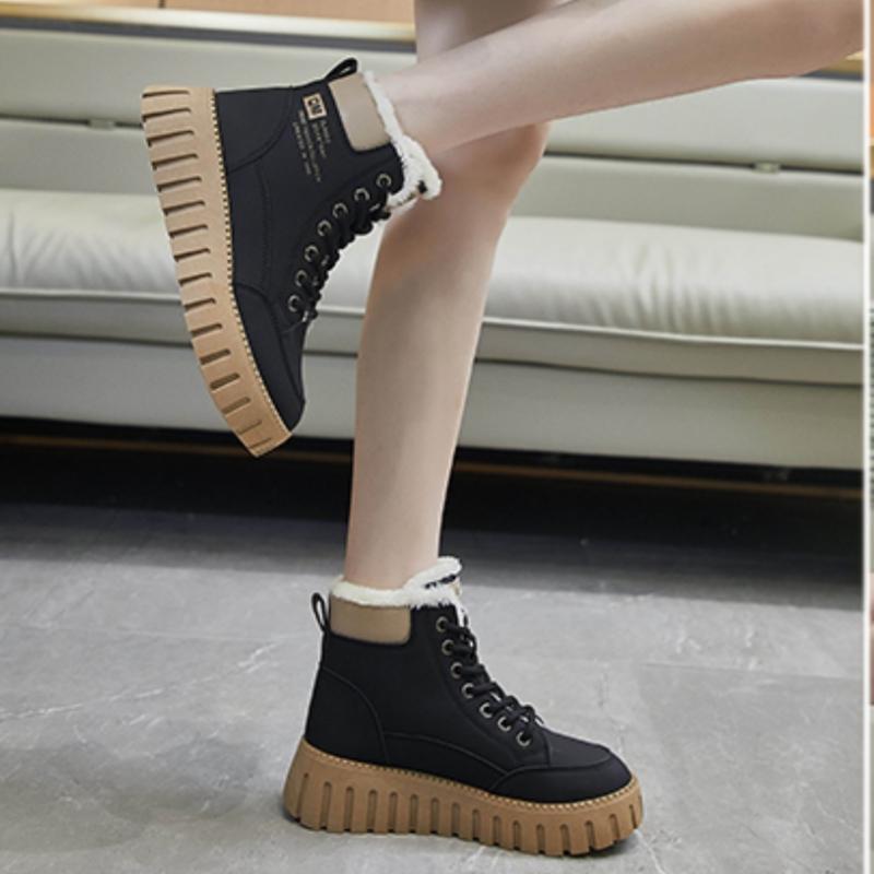 Winter New Style Comfortable Warm Fashionable Short Boots Simple Non-slip Lace-up Slim Casual Sports Riding Boots Platform Boots