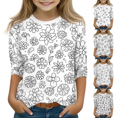 חולצות טריקו עם שרוולים 3/4 לילדים, מודפסות, חולצת טריקו עם צווארון עגול, חולצה צבועה ביד, עשה זאת בעצמך, חולצות לצביעה