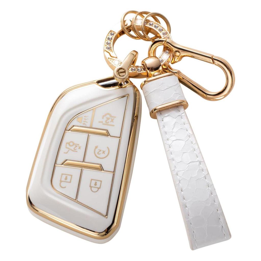 Gold-Edged Key Cover Pendant with Stone Pattern Keychain for Cars - Cross-Border Bestseller