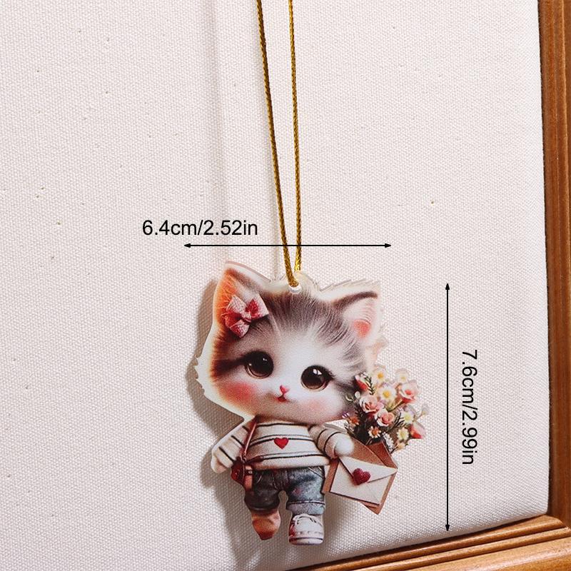 Cartoon 2D Cat Christmas Pendant Cute Animal Acrylic Auto Rearview Mirror Ornament Christmas Ornaments Pendant Decor Gift