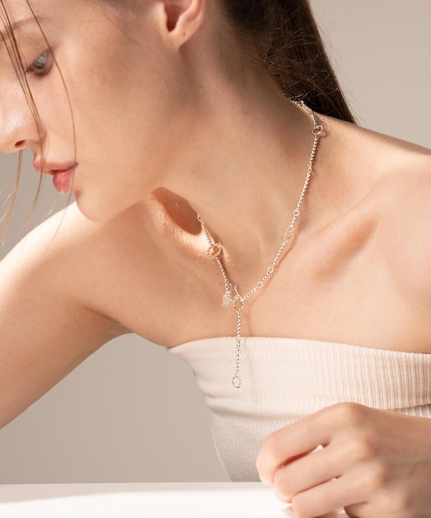 Jnui Wave Circle Necklace Silver 44Cm