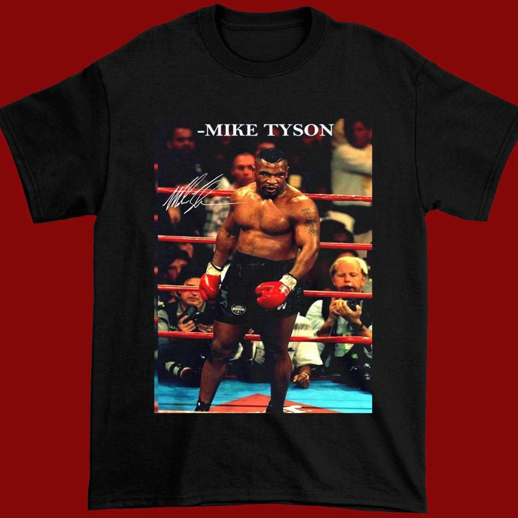 NUOVA T-shirt nera con firma di Mike Tyson 2024 Unisex Tutte le taglie 1F1246