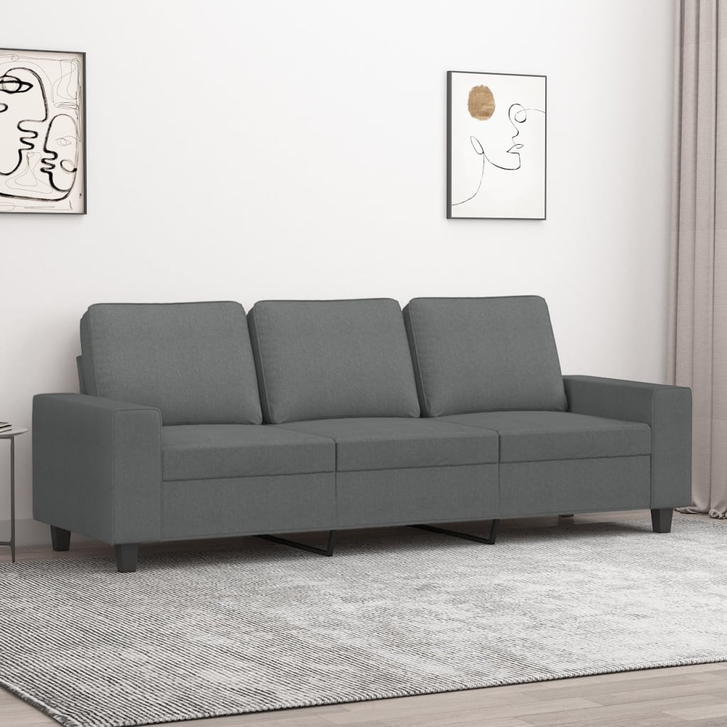Vidaxl 3-Seater Sofa, Dark Grey, 180 Cm, Upholstered In Fabric