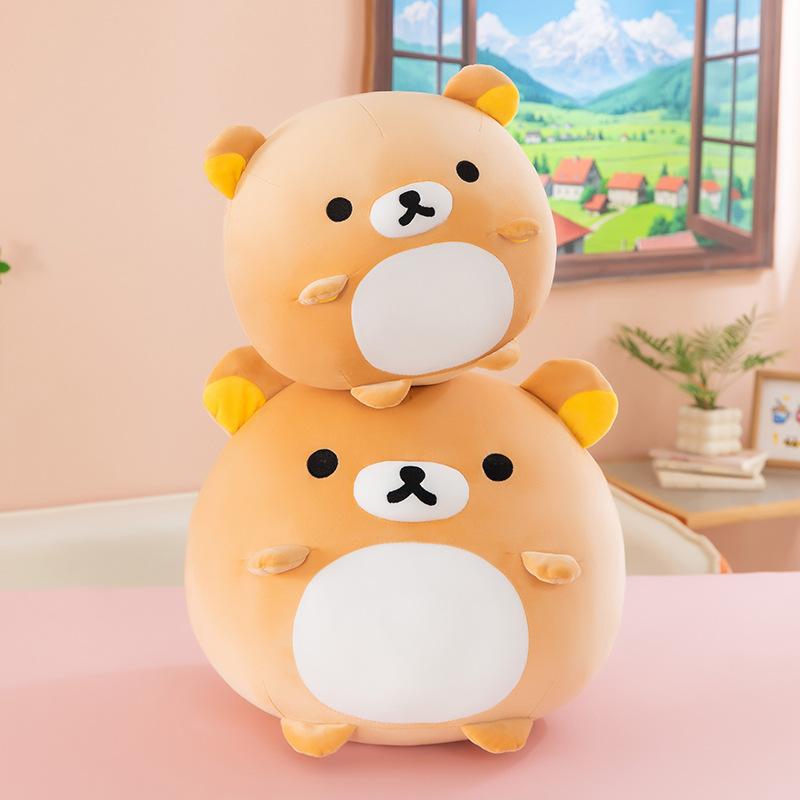 20-60Cm Rilakkuma Fluffy Plush Toy Cute Cartoon Round Stuffed Bear Soft Cuddly Throw Pillow Home Bedroom Decoration Gift Women