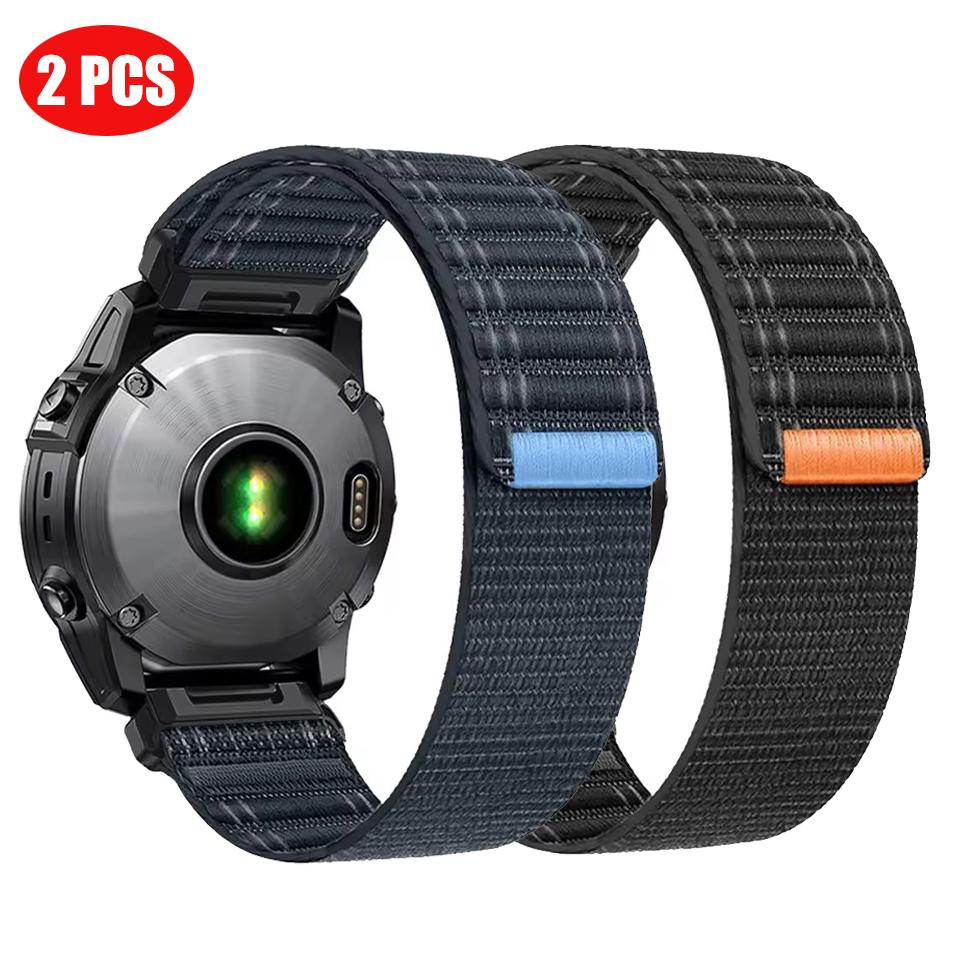 2pcs 26/22mm Nylon Loop Strap for Garmin Descent Mk3i Watch Band Forerunner 970 965/Fenix 8 E 7X 6X/Enduro 3 Quickfit Wristband