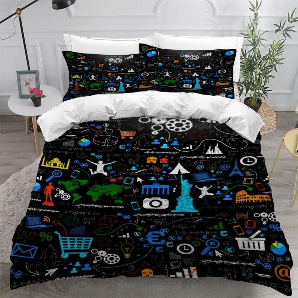3D printed high-quality cartoon car duvet cover set, children's and adult bed cover set, 3-piece set with zipper car microfiber