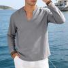 Men Casual Loose V Neck Long Sleeve Linen T Shirt Big Size