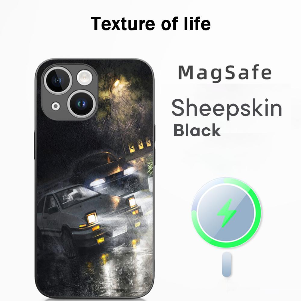 Initial D Super cool racing pattern Phone Case For iPhone 16 15 14 13 12 11 Plus Pro Max High-end Luxury Magsafe Sheepskin
