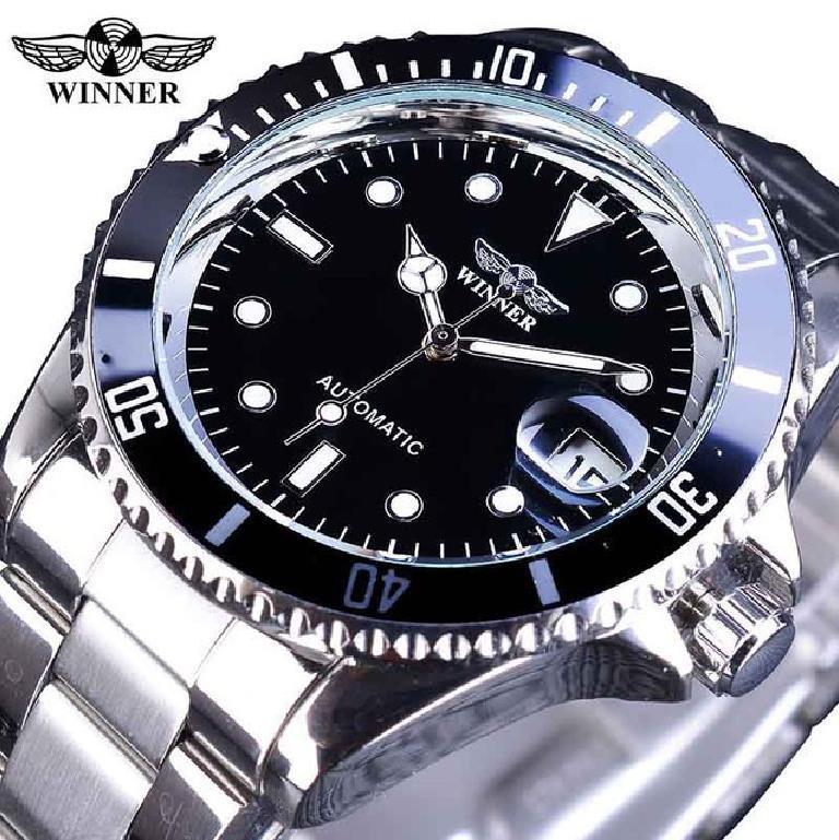 Winner Automatic Mechanical Watch Business Casual Waterproof Luminous Calendar Hollow Stainless Steel Strap Watch Male 8066