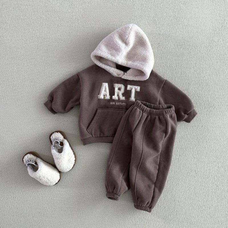 

Unisex Korean Style Color Block Fleece Hoodie Set - Winter New Arrivals for Boys 90 cm