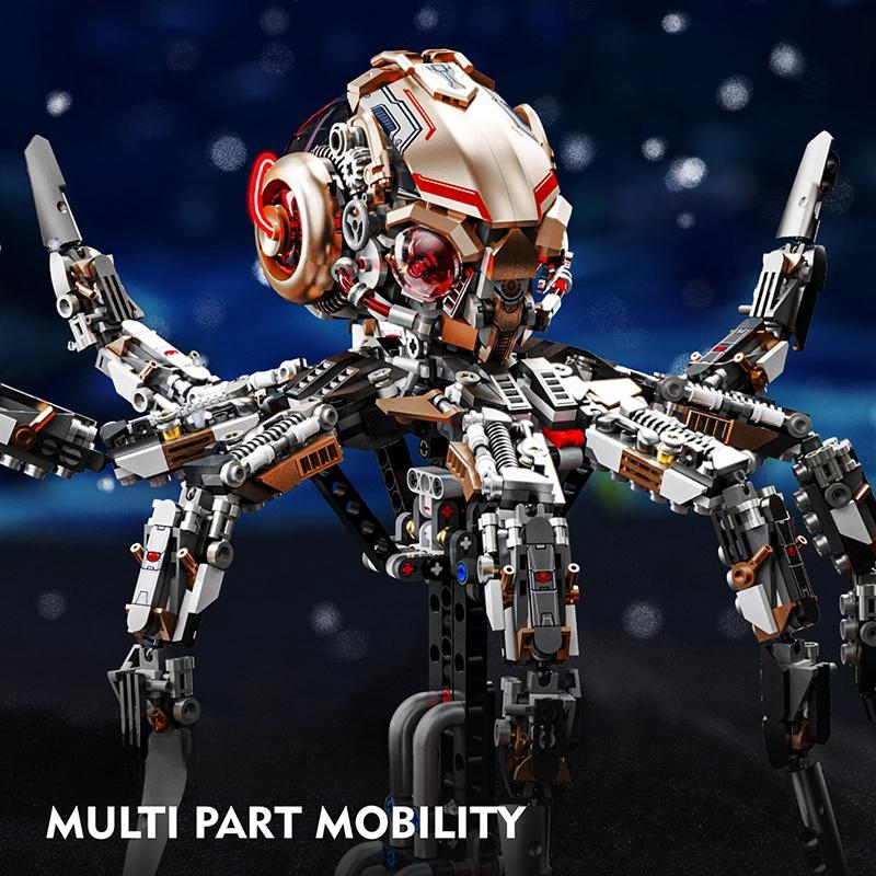 Creative Series Machinery Octopus Animal Life Set Building Blocks Brick with Light Marine Organism Model Kid Assembly Toy Gifts