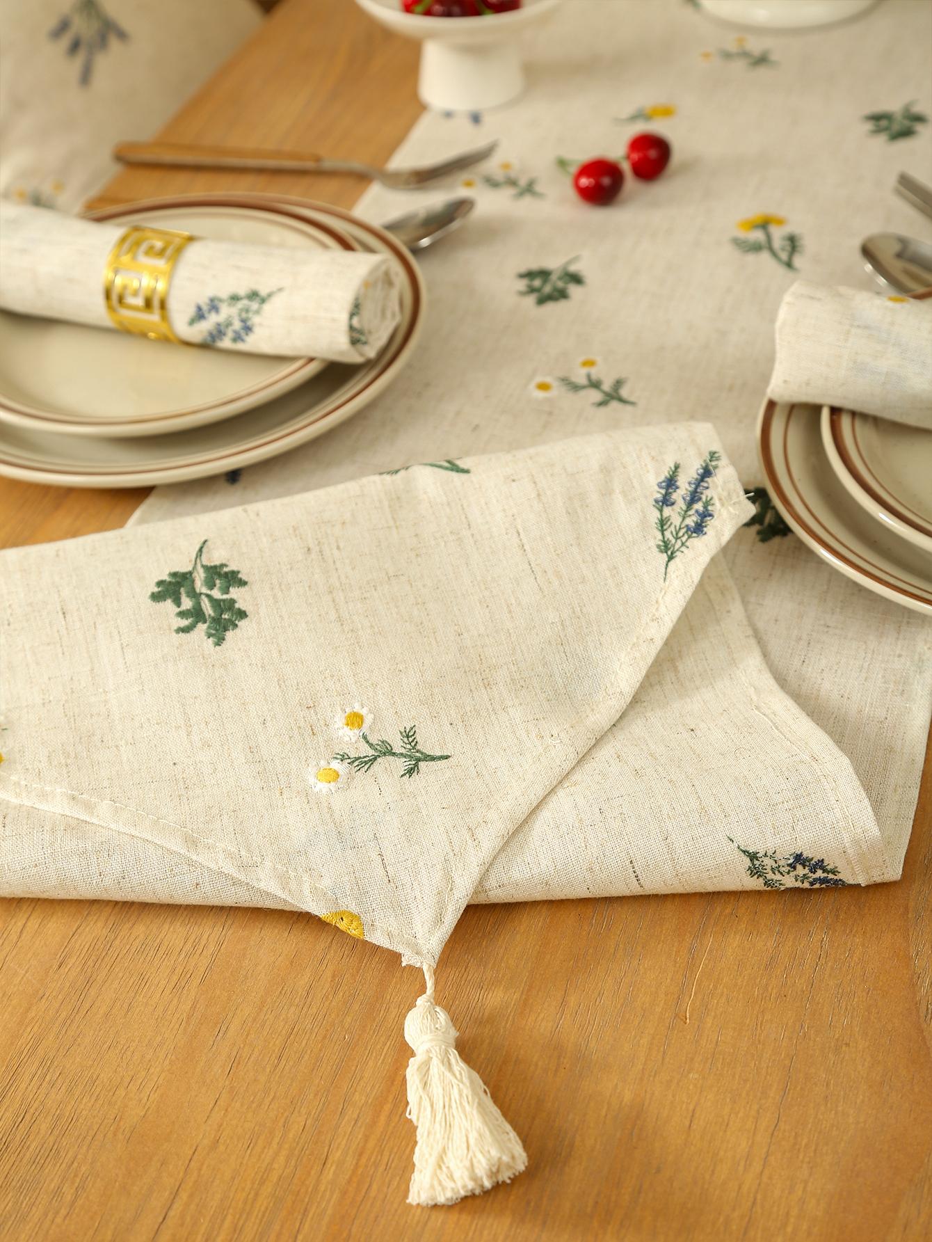 

Linen Wheat Fringe Embroidery Pointed Corner Table Flag Rustic Style Table Runner, Kitchen Coffee Table Decoration Other&30x90cm бежевый