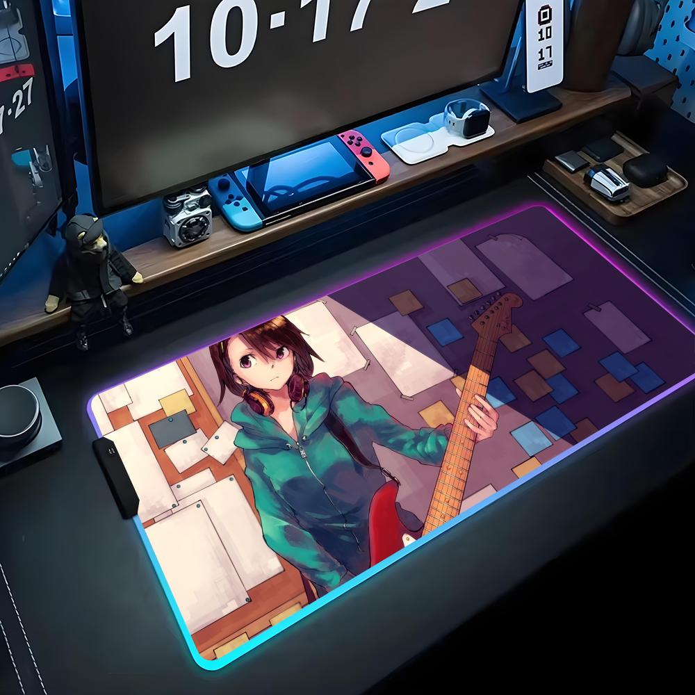anime guitar girl Mouse Pad RGB Gaming Mousepad Big LED Pad PC Desk Mat Luminous Mouse Pad Large Keyboard Mats Table Rug With