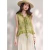 French Style Ramie Polka Dot Sleeveless V-Neck Blouse