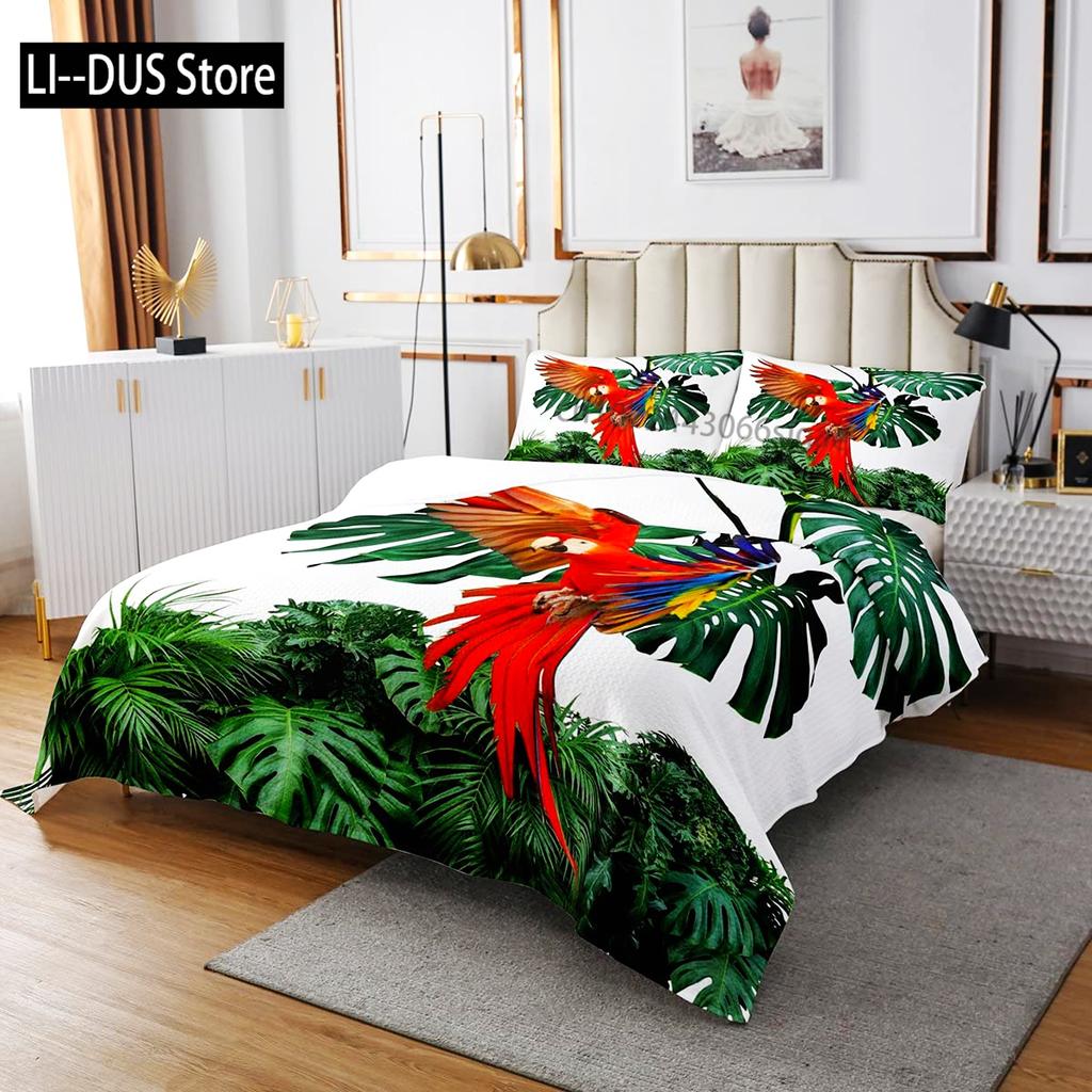 Macaws Duvet Cover Set Full Size Colorful Parrots Bedding Set 3pcs for Boys Girls Room Decor Quilt Cover with 2 Pillowcases