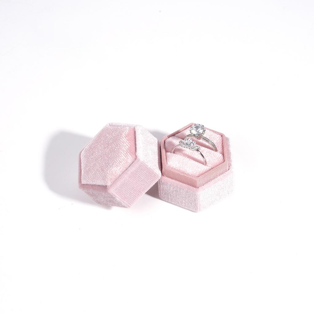 Vintage Hexagon Jewelry Double Ring Box Empty Case Holder for Engagement Wedding Ceremony Valentines Day Gift