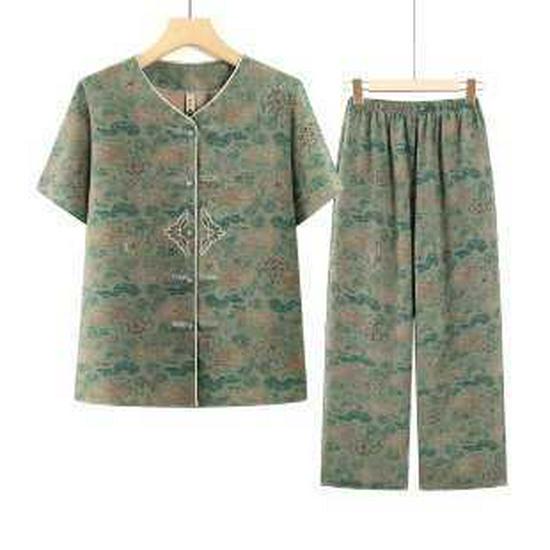 

Grandma s 2026 Summer Short-Sleeve Shirt Set for Middle-Aged and Elderly Women 3XL зелений