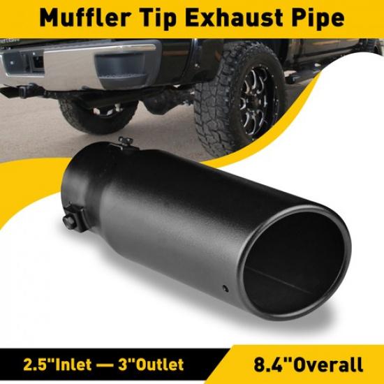 Black Car exhaust tip 2.5   inlet Coated Stainless Muffler Steel Pipe 3 Bolt ON