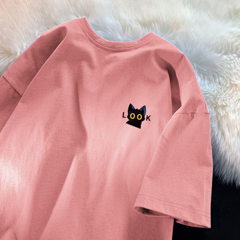 Cotton Short Sleeve T-shirt Women Loose Fashion Medium Sleeve Tops Summer Vintage T-Shirt