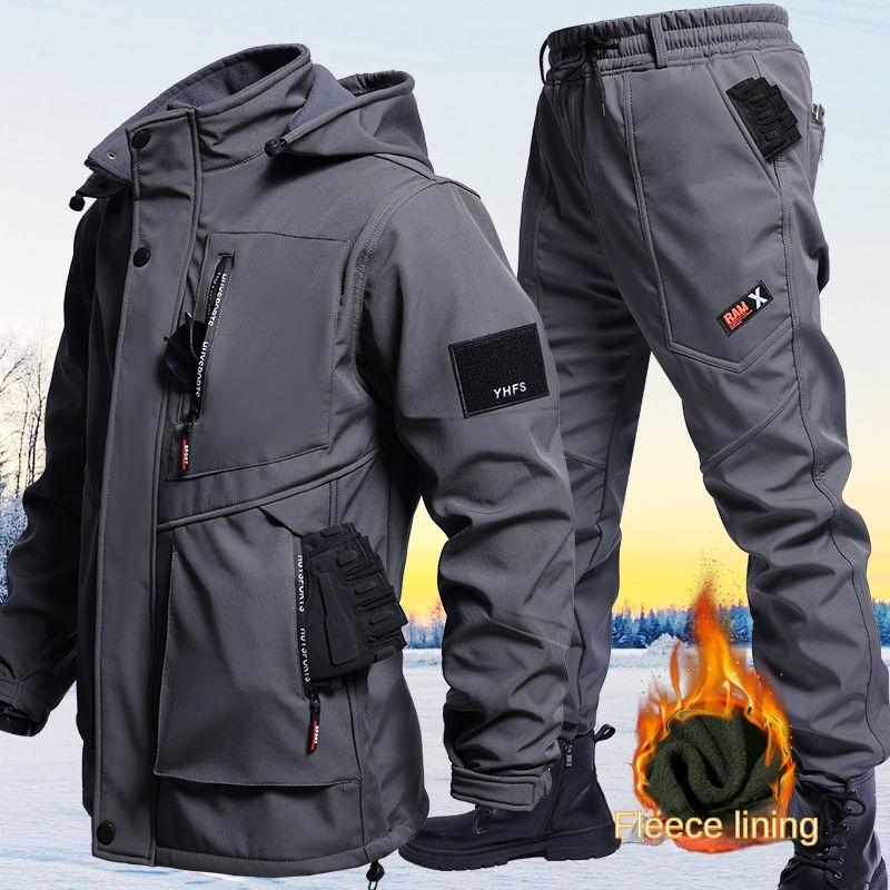 

Осень и Зима Однотонный Худи и Вельветовый Штурмовой Комплект Уличный Костюм для Защиты Труда Повседневный Костюм для Альпинизма и Работы XXL серый