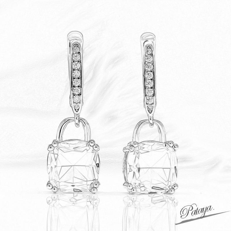 PATAYA Rose Gold Color Italian Craft Light Blue Artificial Zircon Earrings