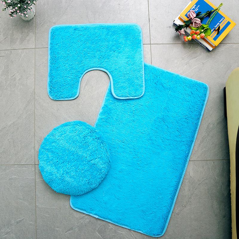 

Silk Wool Carpet Toilet Three Piece Set Bathroom Absorbent Anti Slip Pad Bathroom Floor Mat Door Mat Polyester Material 50X80cm синій