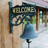 Vintage Nordic Welcome Double-Sided Hanging Sign with Hand-Crank Doorbell