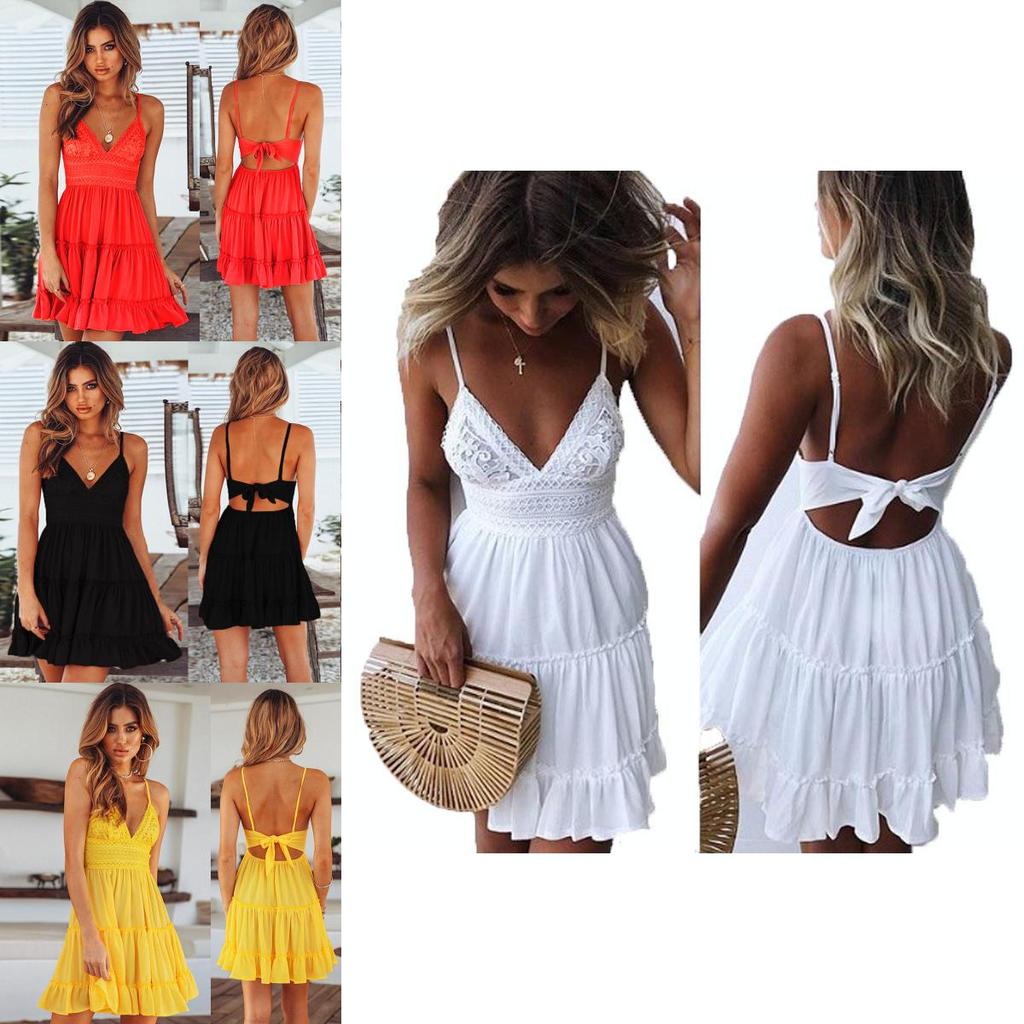 Stylish Women Summer Boho Short Mini Dress For Evening Cocktail And Beach Parties