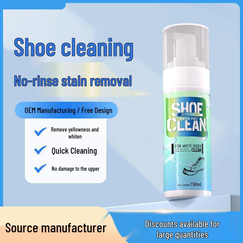 White Shoe Cleaner: No-Rinse Foam, Strong Stain Remover, Soft Brush Bristles, Deodorizing & Anti-Yellowing Formula