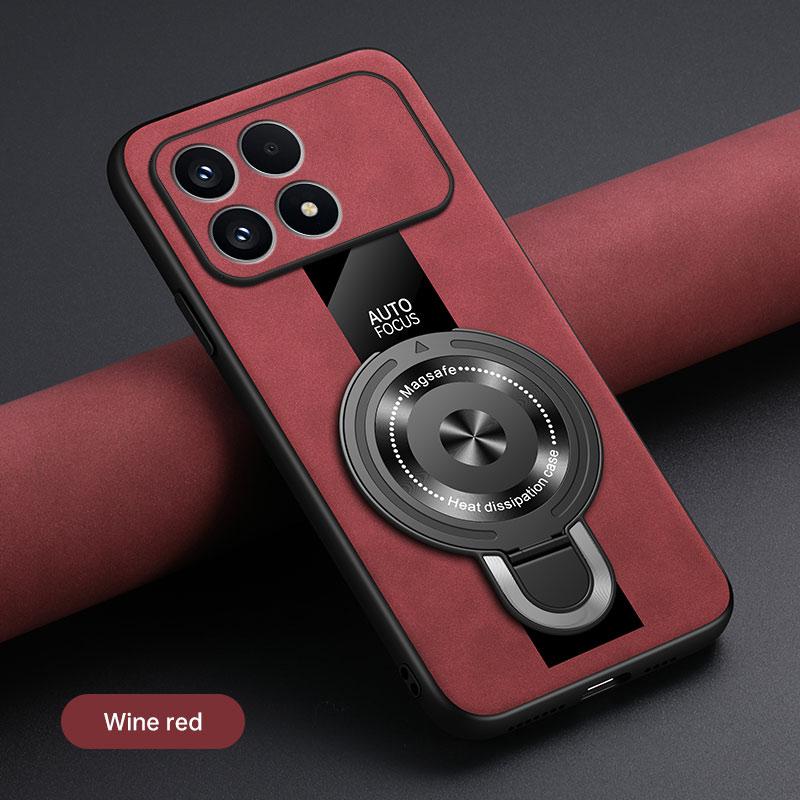 

Premium Luxury Sheepskin Carbon Fiber Leather Phone Case for Xiaomi Poco F8 Pro Car Magnetic Ring Holder Camera Protect Shockproof Cover Funda Poco F8 Pro червоний