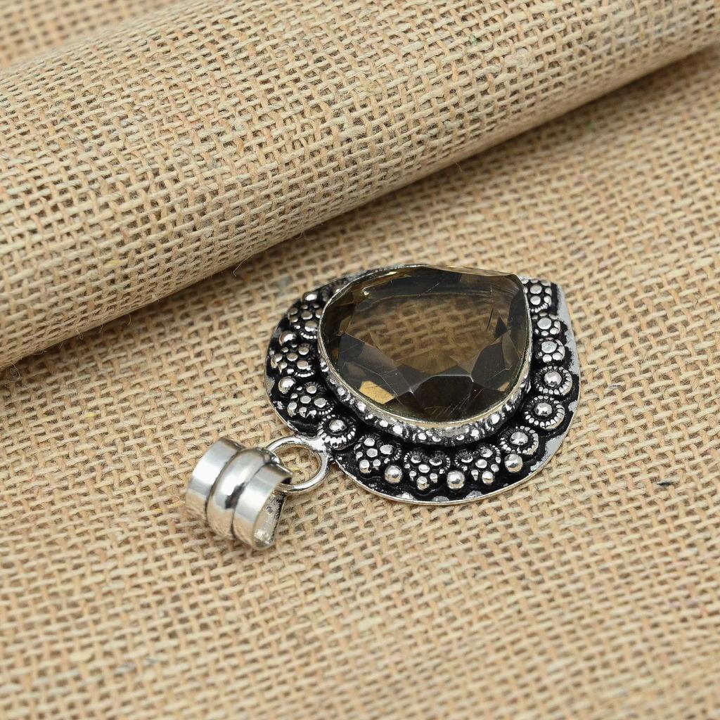 Rauchtopas-Edelstein, 925er-Sterlingsilber, handgefertigter Schmuck, hübscher Anhänger-Schmuck