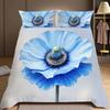 3-Piece Bedding Pillowcase Quilt Cover Set Blue Flower 2D Digital Printing Suitable For Bedroom Dormitory Decoration