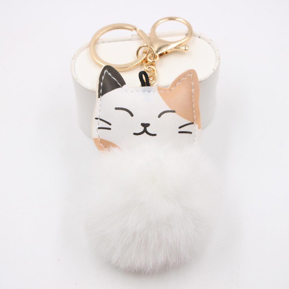 Lucky Cat Plush Pompon Keychain Pendant for Backpacks & Wallets