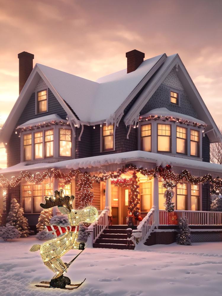 Glowing Ski Reindeer Ornaments Reindeer Lawn Decorations 3d Glowing Reindeer Ornaments with Led Lights for Christmas Decoration