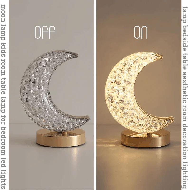 3D Moon Crystal Table Lamp Touch Dimming USB Rechargeable Night Light For Bedroom Room Aesthetic Decor Home Decorations Ornament