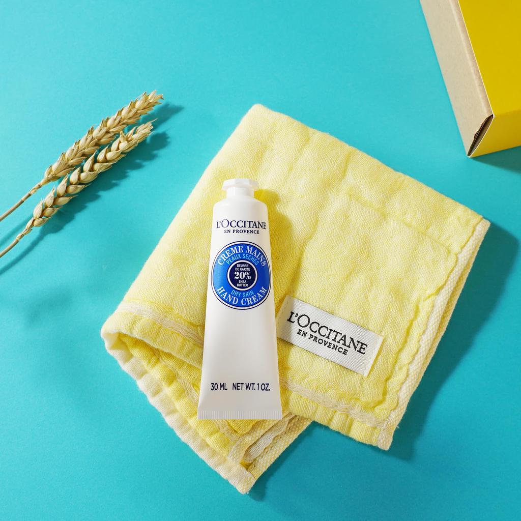Shea Hand Cream 30mL with Yellow Towel Gift Perfect for Birthdays and Popular Gift for Men and L'OCCITANE Set, Farewells. Women.
