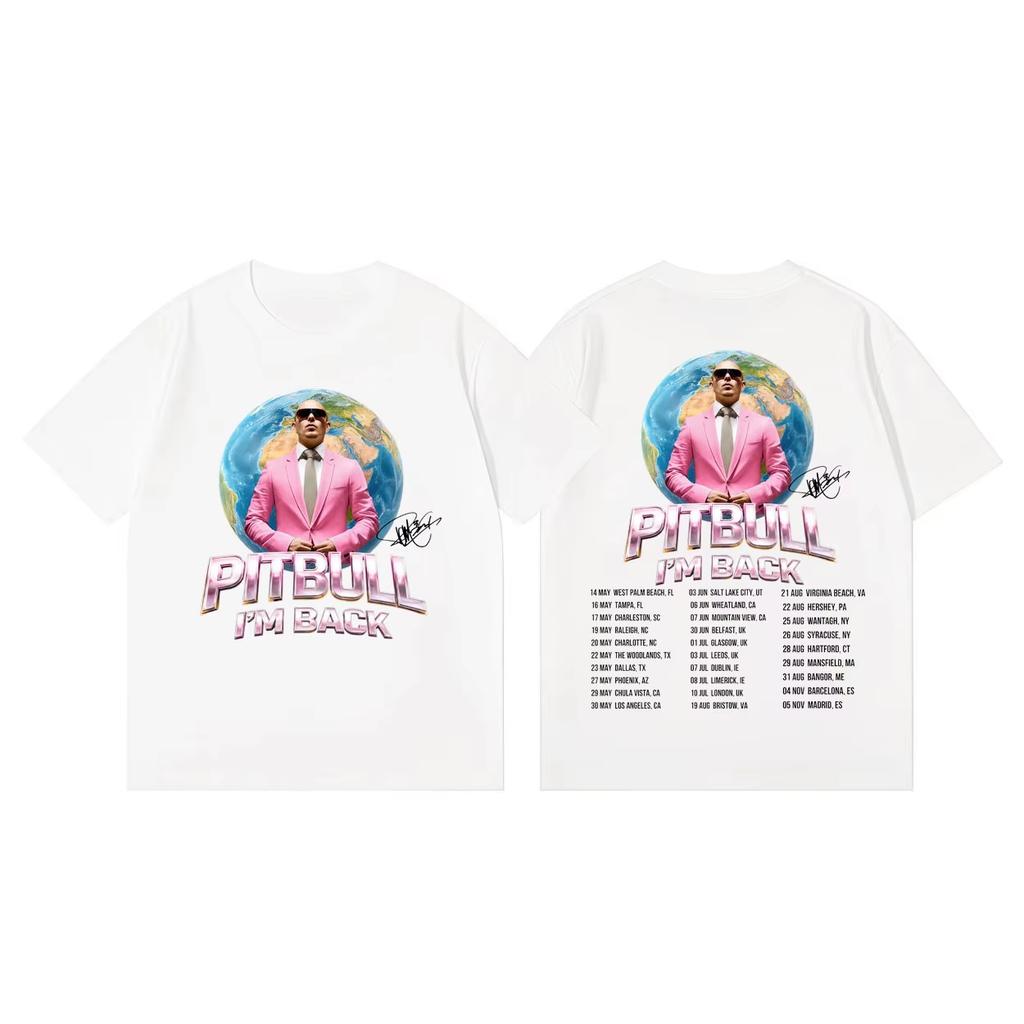 Letnia Moda Modny T-shirt Pitbull Mr.worldwide Jestem Z Powrotem Trasa 2026 Koszulki Graficzne Moda Hip Hop Koszulki z Krótkim Rękawem